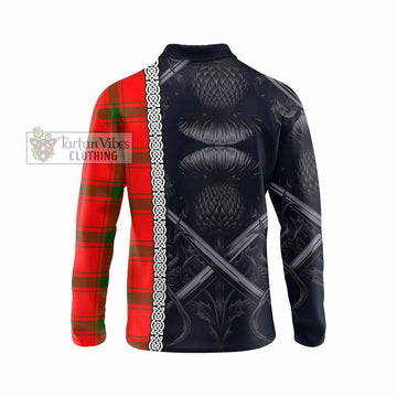Darroch Tartan Long Sleeve Polo Shirt with Family Crest Cross Sword Thistle Celtic Vibes - Tartan Vibes Clothing