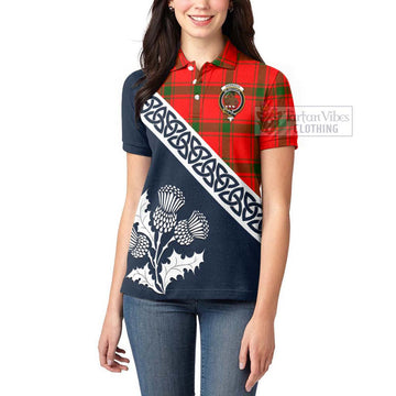 Darroch Tartan Women's Polo Shirt Featuring Thistle and Scotland Map