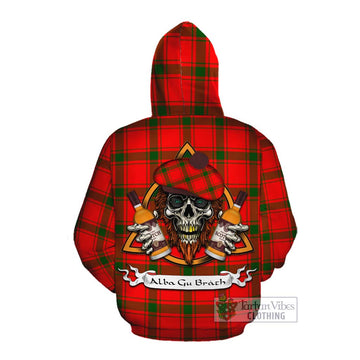 Darroch Tartan Cotton Hoodie with Family Crest and Bearded Skull Holding Bottles of Whiskey Pullover Hoodie - Tartan Vibes Clothing
