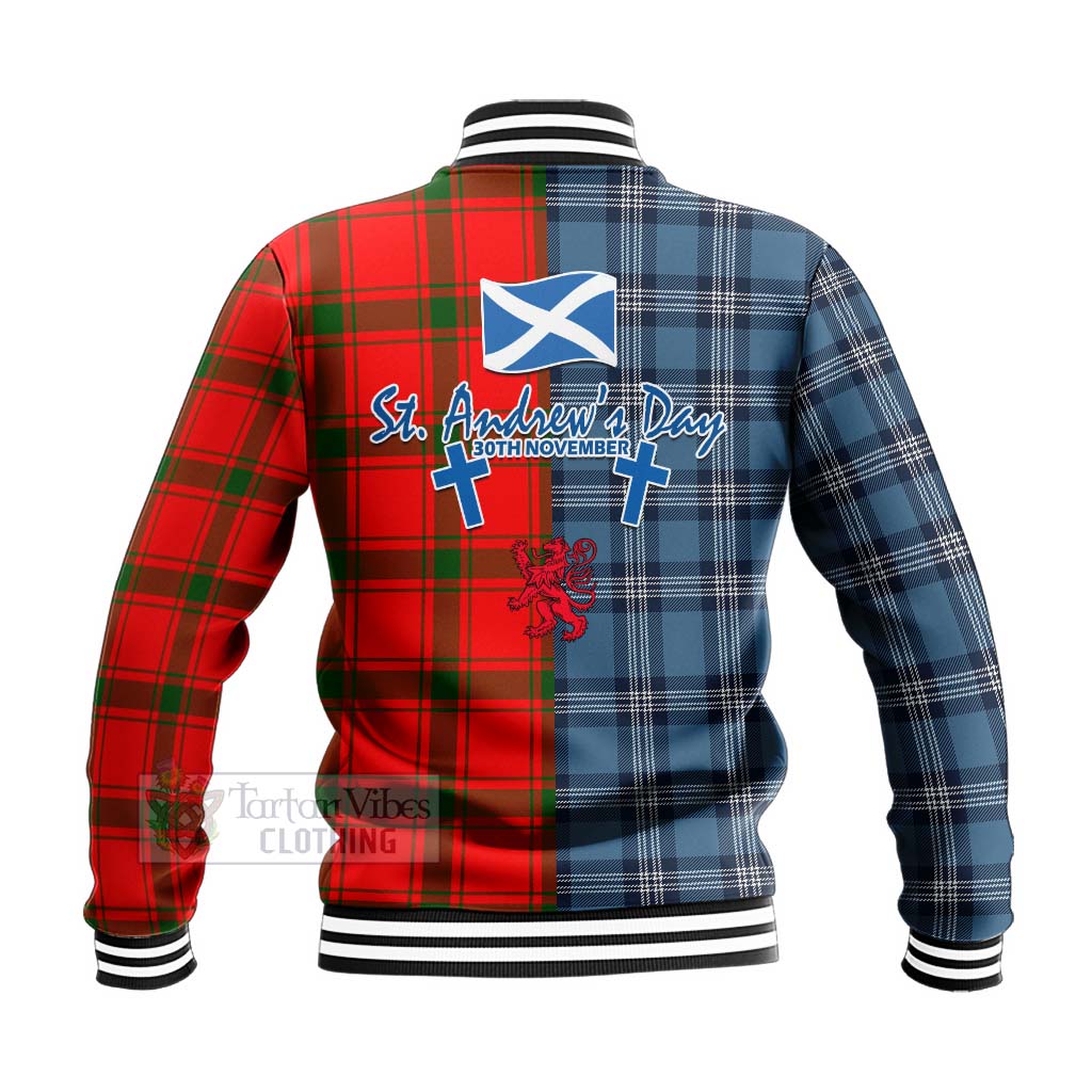 Darroch Tartan Baseball Jacket Happy St. Andrew's Day Half Tartan Style - Tartan Vibes Clothing