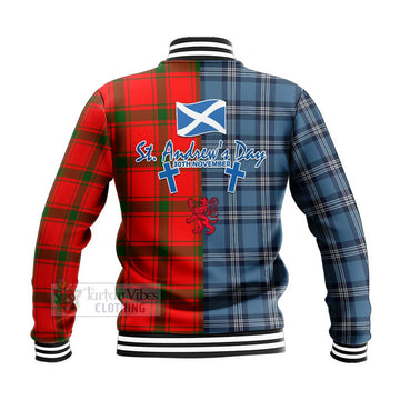 Darroch Tartan Baseball Jacket Happy St. Andrew's Day Half Tartan Style - Tartan Vibes Clothing