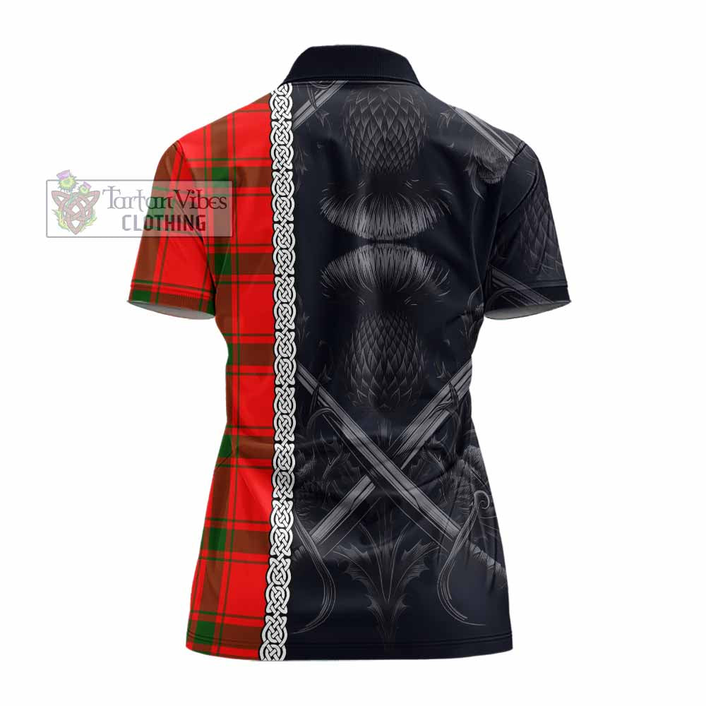 Darroch Tartan Women's Polo Shirt with Family Crest Cross Sword Thistle Celtic Vibes - Tartan Vibes Clothing
