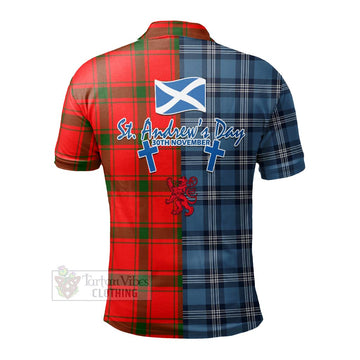 Darroch Tartan Polo Shirt Happy St. Andrew's Day Half Tartan Style - Tartan Vibes Clothing