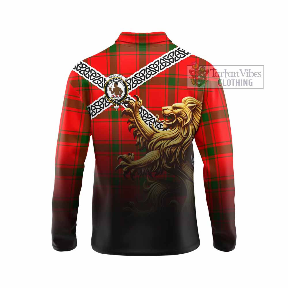 Darroch Crest Tartan Long Sleeve Polo Shirt with Golden Lion Emblem Celtic Style - Tartan Vibes Clothing
