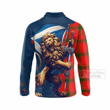 Darroch Tartan Family Crest Long Sleeve Polo Shirt with Scottish Majestic Lion - Tartan Vibes Clothing