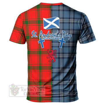 Darroch Tartan T-Shirt Happy St. Andrew's Day Half Tartan Style - Tartan Vibes Clothing
