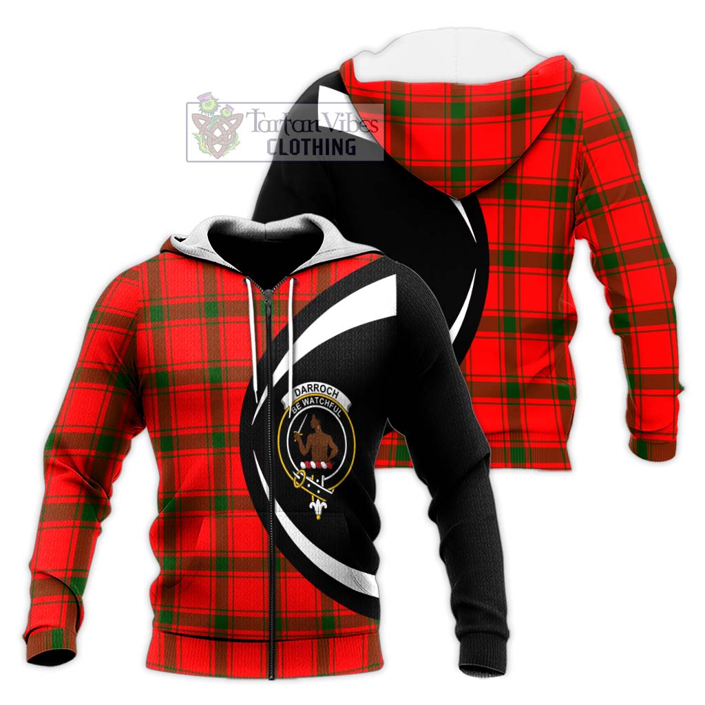 Darroch Tartan Knitted Hoodie with Family Crest Circle Style Unisex Knitted Zip Hoodie - Tartan Vibes Clothing