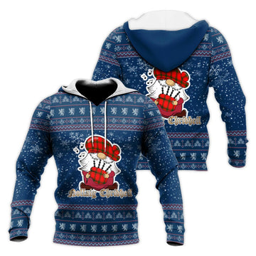 Darroch Clan Christmas Knitted Hoodie with Funny Gnome Playing Bagpipes
