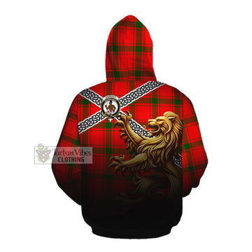 Darroch Crest Tartan Cotton Hoodie with Golden Lion Emblem Celtic Style Pullover Hoodie - Tartan Vibes Clothing