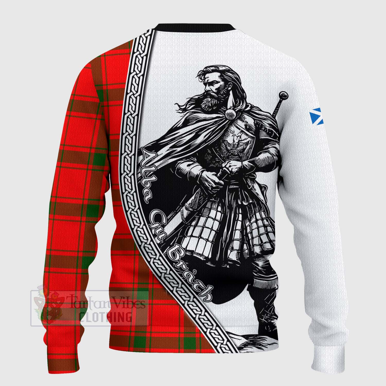 Darroch Tartan Clan Crest Knitted Sweater with Highlander Warrior Celtic Style - Tartan Vibes Clothing