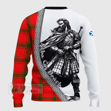 Darroch Tartan Clan Crest Knitted Sweater with Highlander Warrior Celtic Style - Tartan Vibes Clothing