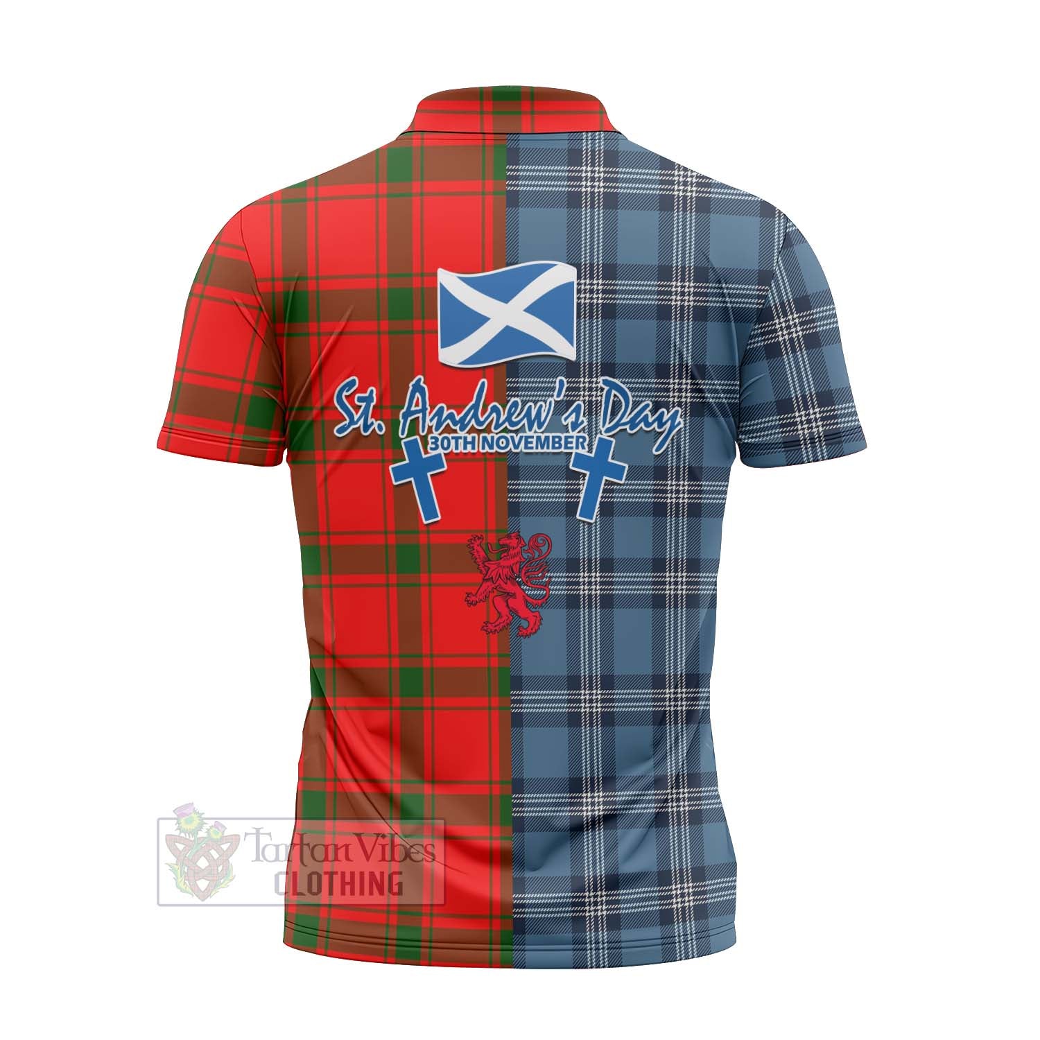 Darroch Tartan Zipper Polo Shirt Happy St. Andrew's Day Half Tartan Style - Tartan Vibes Clothing