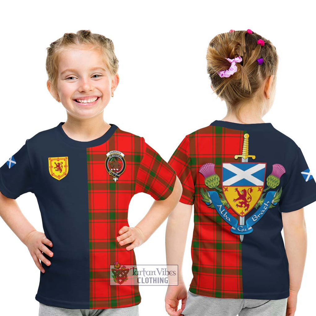 Darroch Tartan Kid T-Shirt Alba with Scottish Lion Royal Arm Half Style - Tartan Vibes Clothing