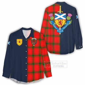 Darroch Tartan Women's Casual Shirt Alba with Scottish Lion Royal Arm Half Style - Tartan Vibes Clothing