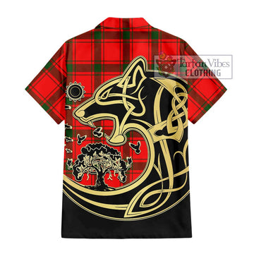 Darroch Tartan Hawaiian Shirt with Family Crest Celtic Wolf Style - Tartan Vibes Clothing