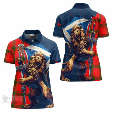 Darroch Tartan Family Crest Women's Polo Shirt with Scottish Majestic Lion - Tartan Vibes Clothing