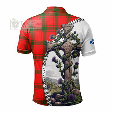 Darroch Tartan Polo Shirt with Family Crest and St. Andrew's Cross Accented by Thistle Vines - Tartan Vibes Clothing