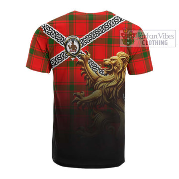 Darroch Crest Tartan Cotton T-shirt with Golden Lion Emblem Celtic Style