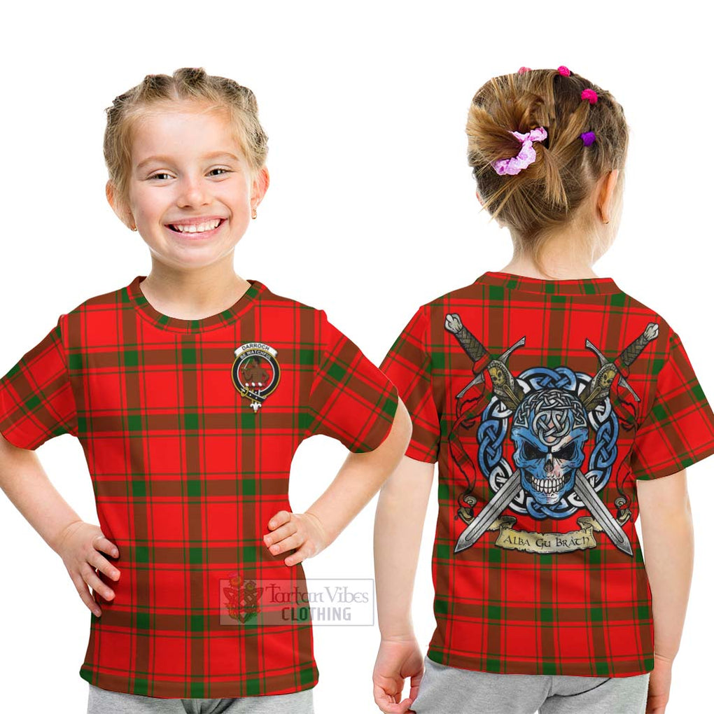 Darroch Tartan Kid T-Shirt with Family Crest Celtic Skull Style - Tartan Vibes Clothing