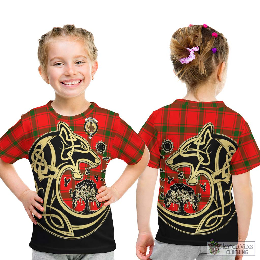 Darroch Tartan Kid T-Shirt with Family Crest Celtic Wolf Style - Tartan Vibes Clothing