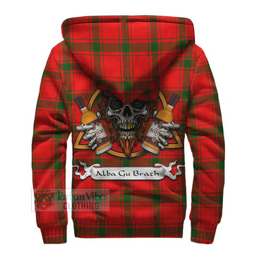 Darroch Tartan Sherpa Hoodie with Family Crest and Bearded Skull Holding Bottles of Whiskey - Tartan Vibes Clothing