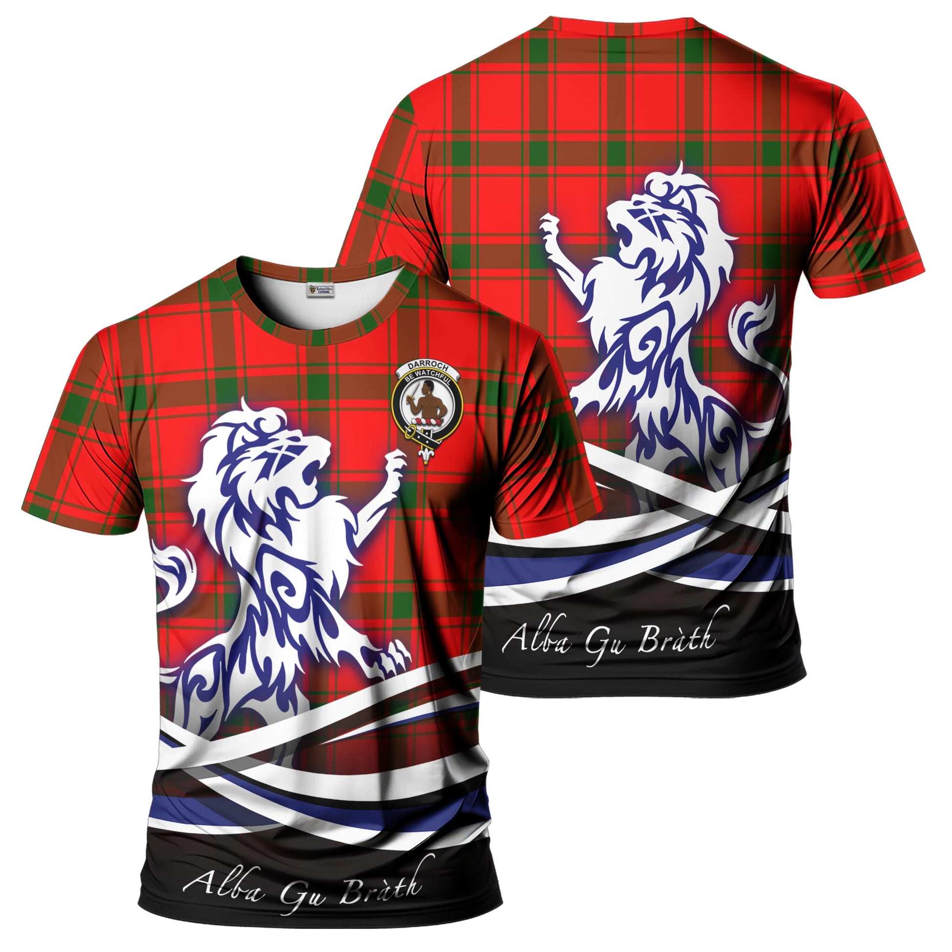 Darroch Tartan T-Shirt with Alba Gu Brath Regal Lion Emblem - Tartan Vibes Clothing