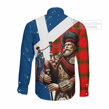 Darroch Tartan Long Sleeve Button Shirt with Family Crest Scottish Bagpiper Vibes - Tartan Vibes Clothing