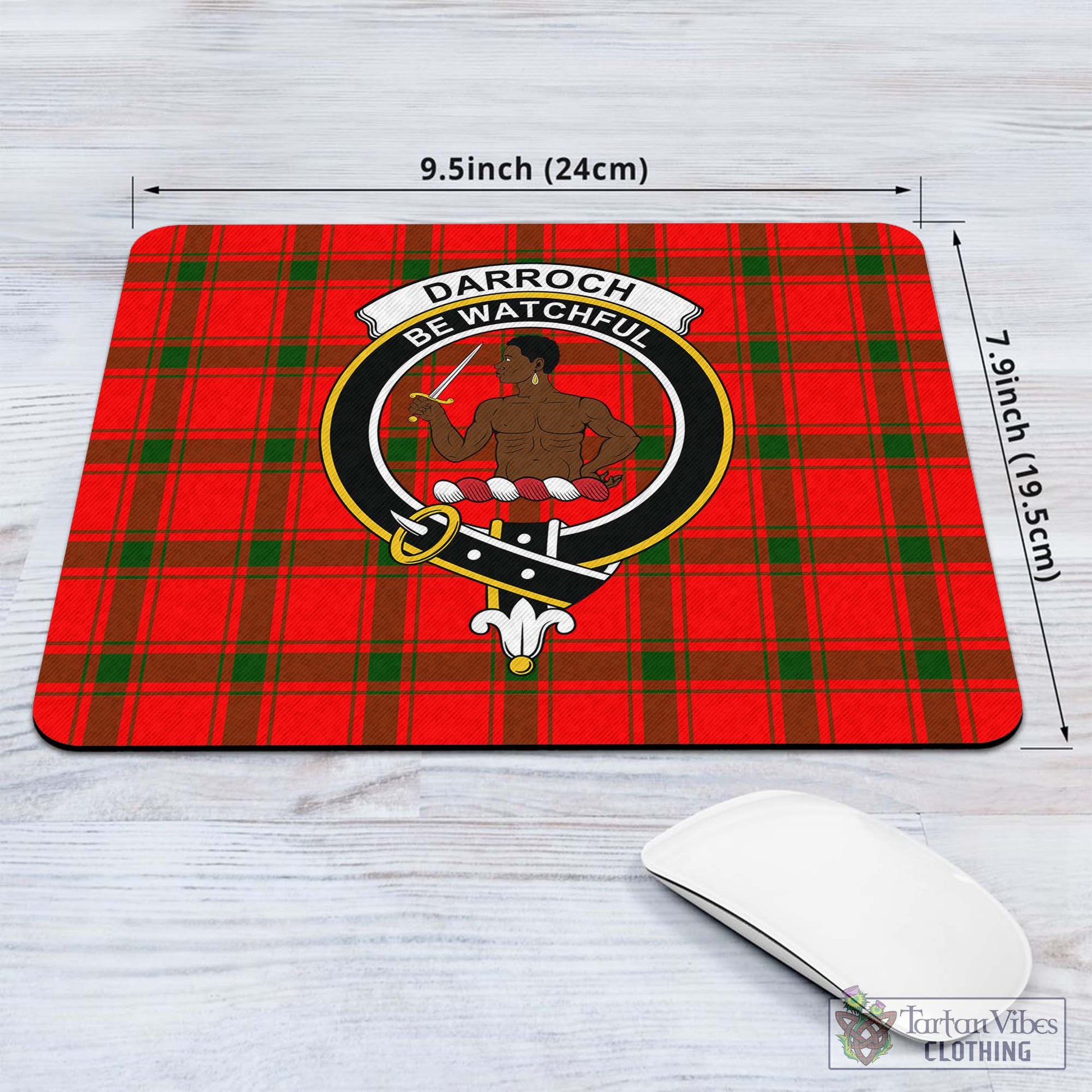 Tartan Vibes Clothing Darroch Tartan Mouse Pad with Family Crest