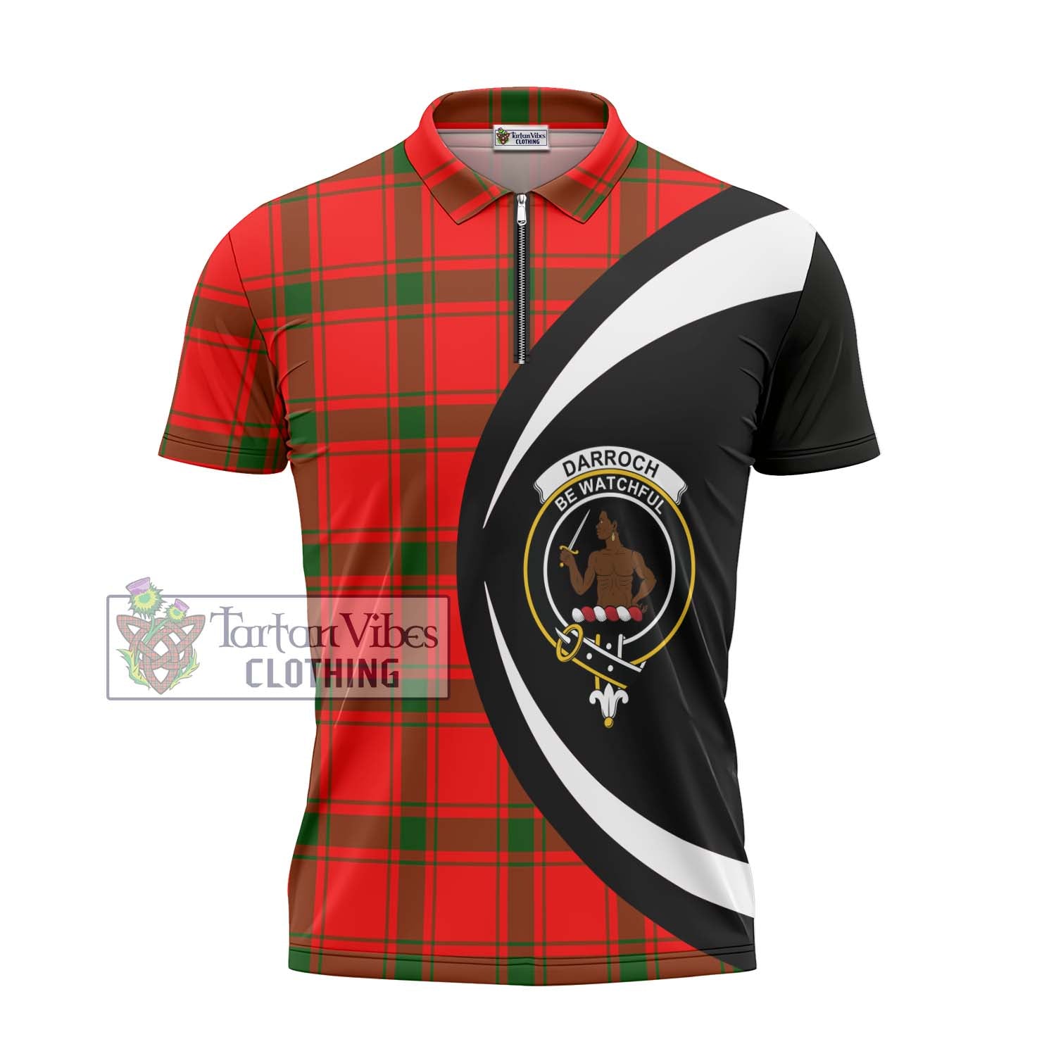 Tartan Vibes Clothing Darroch Tartan Zipper Polo Shirt with Family Crest Circle Style