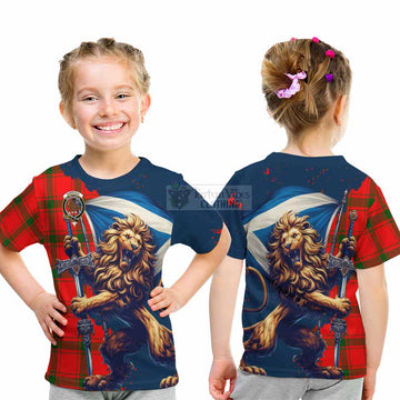 Darroch Tartan Family Crest Kid T-Shirt with Scottish Majestic Lion - Tartan Vibes Clothing