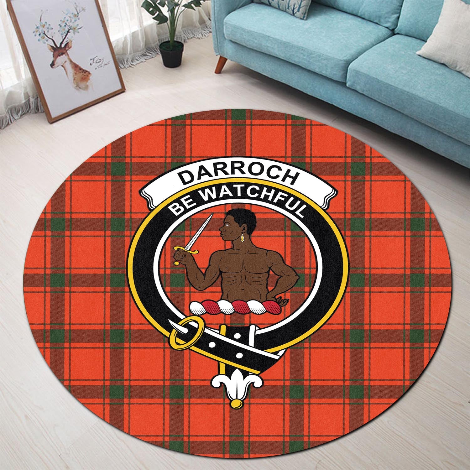 Darroch Tartan Round Rug with Family Crest - Tartan Vibes Clothing