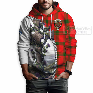 Darroch Tartan Hoodie with Family Crest and St. Andrew's Cross Accented by Thistle Vines - Tartan Vibes Clothing
