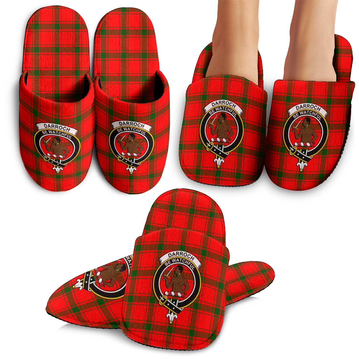 Darroch Tartan Home Slippers with Family Crest - Tartan Vibes Clothing
