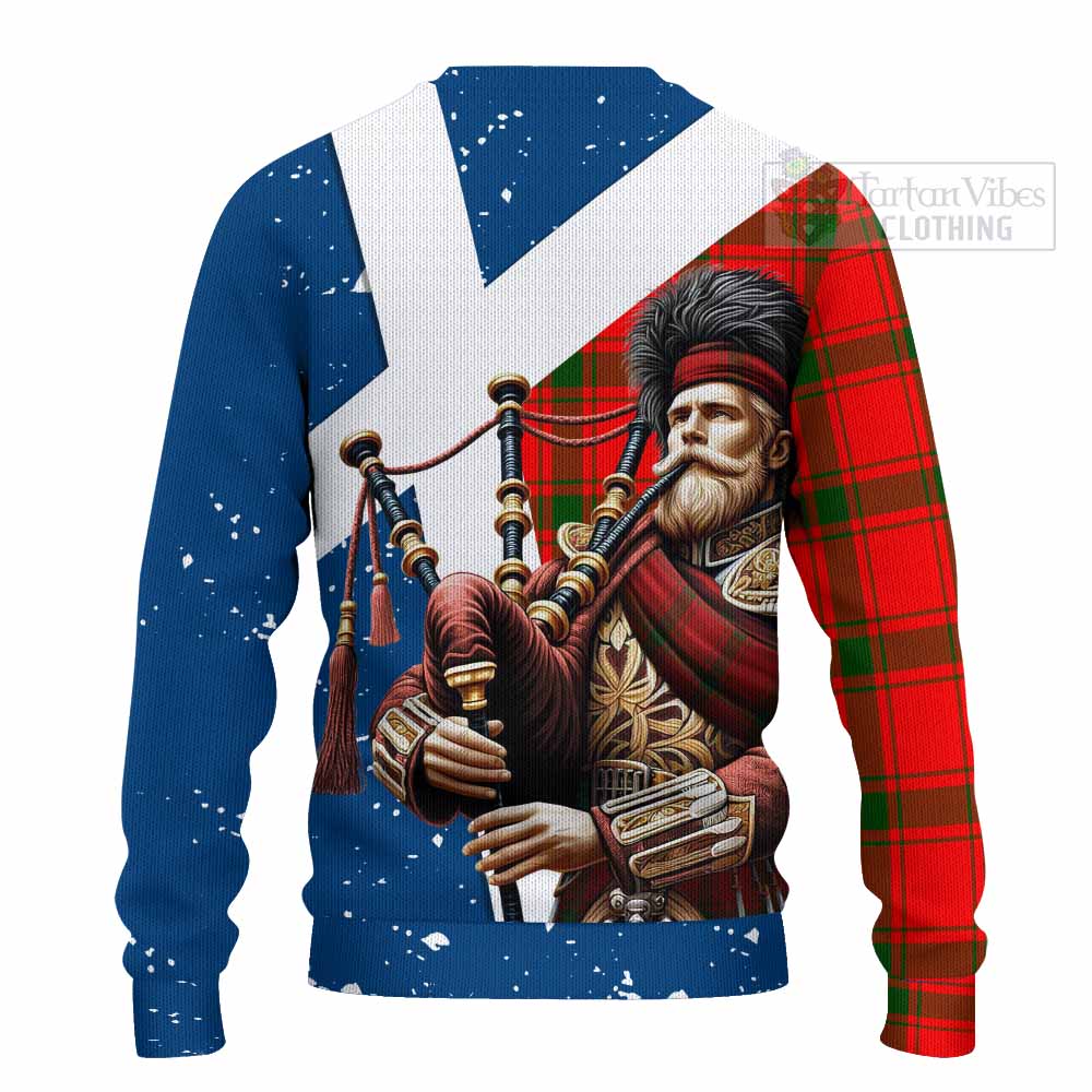 Darroch Tartan Knitted Sweater with Family Crest Scottish Bagpiper Vibes - Tartan Vibes Clothing