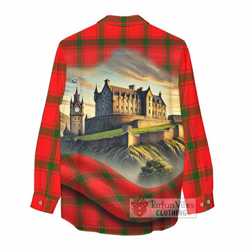 Darroch Tartan Family Crest Women's Casual Shirt with Scottish Ancient Castle Style - Tartan Vibes Clothing