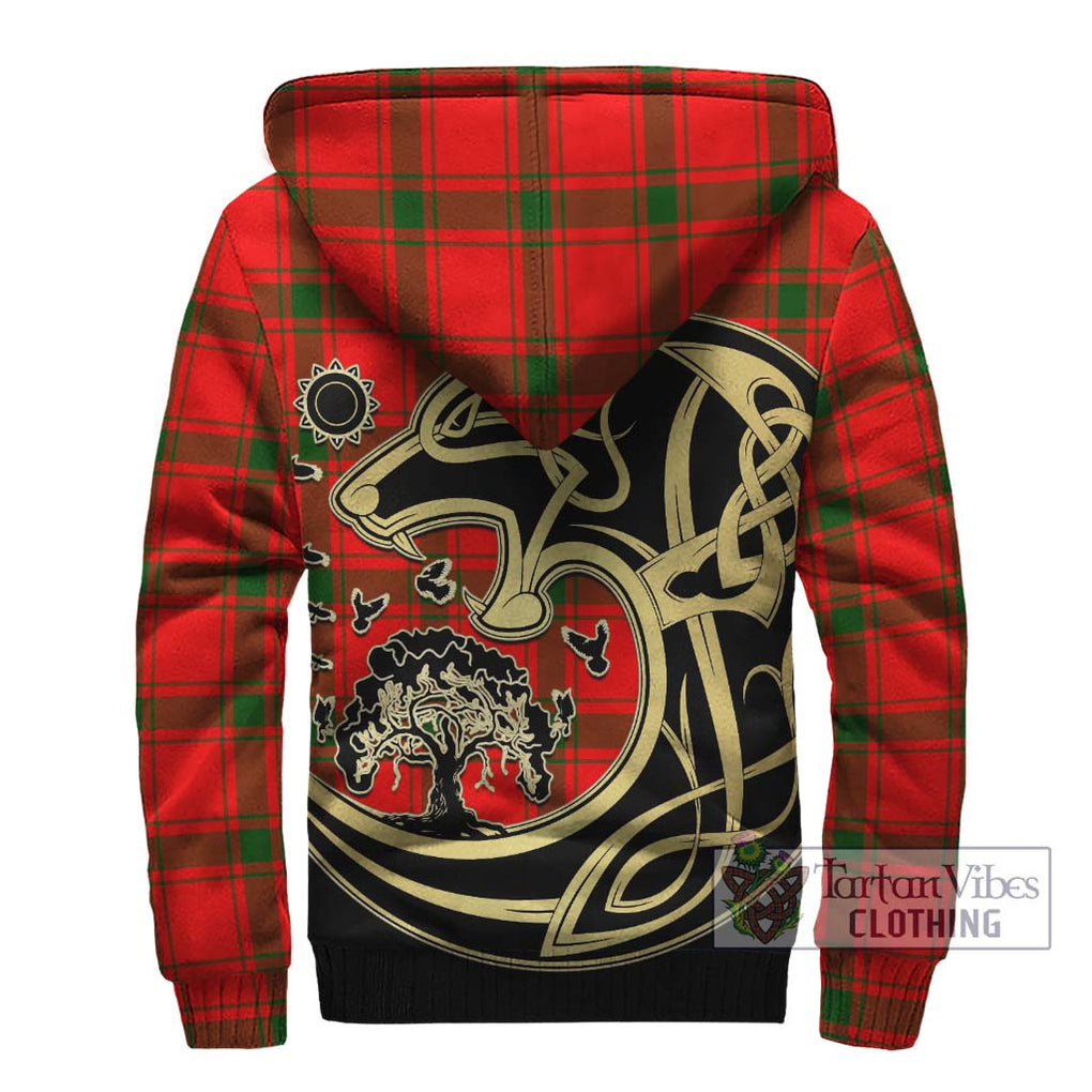 Darroch Tartan Sherpa Hoodie with Family Crest Celtic Wolf Style - Tartan Vibes Clothing