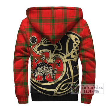 Darroch Tartan Sherpa Hoodie with Family Crest Celtic Wolf Style - Tartan Vibes Clothing