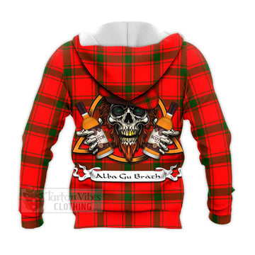 Darroch Tartan Knitted Hoodie with Family Crest and Bearded Skull Holding Bottles of Whiskey - Tartan Vibes Clothing