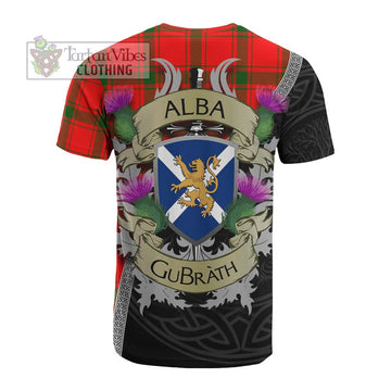 Darroch Tartan Family Crest Cotton T-shirt Lion Rampant Royal Thistle Shield Celtic Inspired