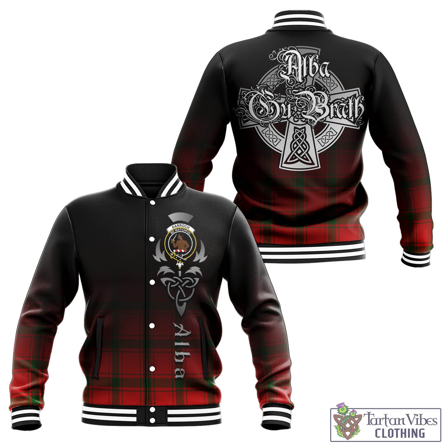 Darroch Tartan Baseball Jacket Featuring Alba Gu Brath Family Crest Celtic Inspired - Tartan Vibes Clothing