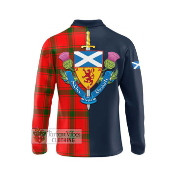 Darroch Tartan Long Sleeve Polo Shirt Alba with Scottish Lion Royal Arm Half Style - Tartan Vibes Clothing