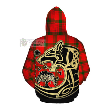 Darroch Tartan Cotton Hoodie with Family Crest Celtic Wolf Style Pullover Hoodie - Tartan Vibes Clothing