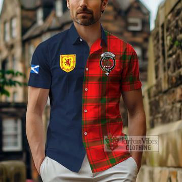 Darroch Tartan Hawaiian Shirt Alba with Scottish Lion Royal Arm Half Style - Tartan Vibes Clothing