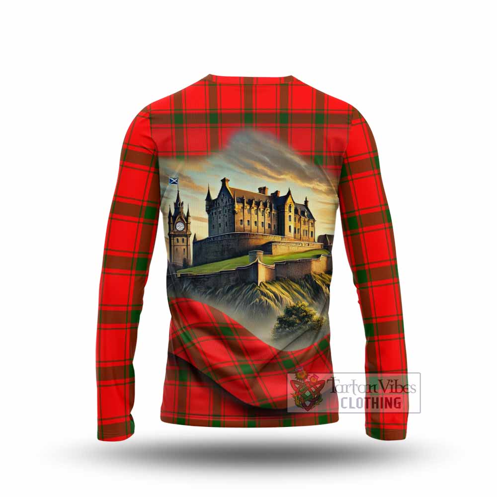 Darroch Tartan Family Crest Long Sleeve T-Shirt with Scottish Ancient Castle Style - Tartan Vibes Clothing