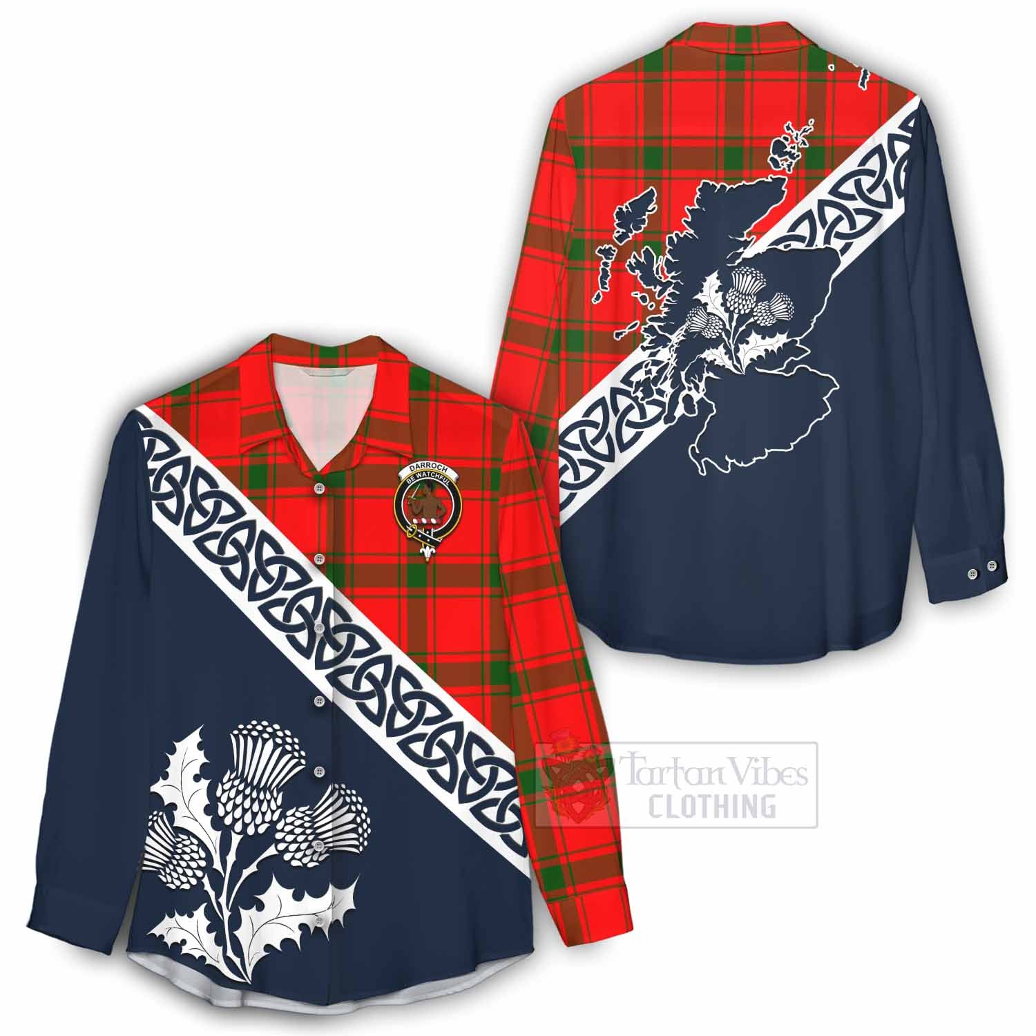 Darroch Tartan Women's Casual Shirt Featuring Thistle and Scotland Map - Tartan Vibes Clothing