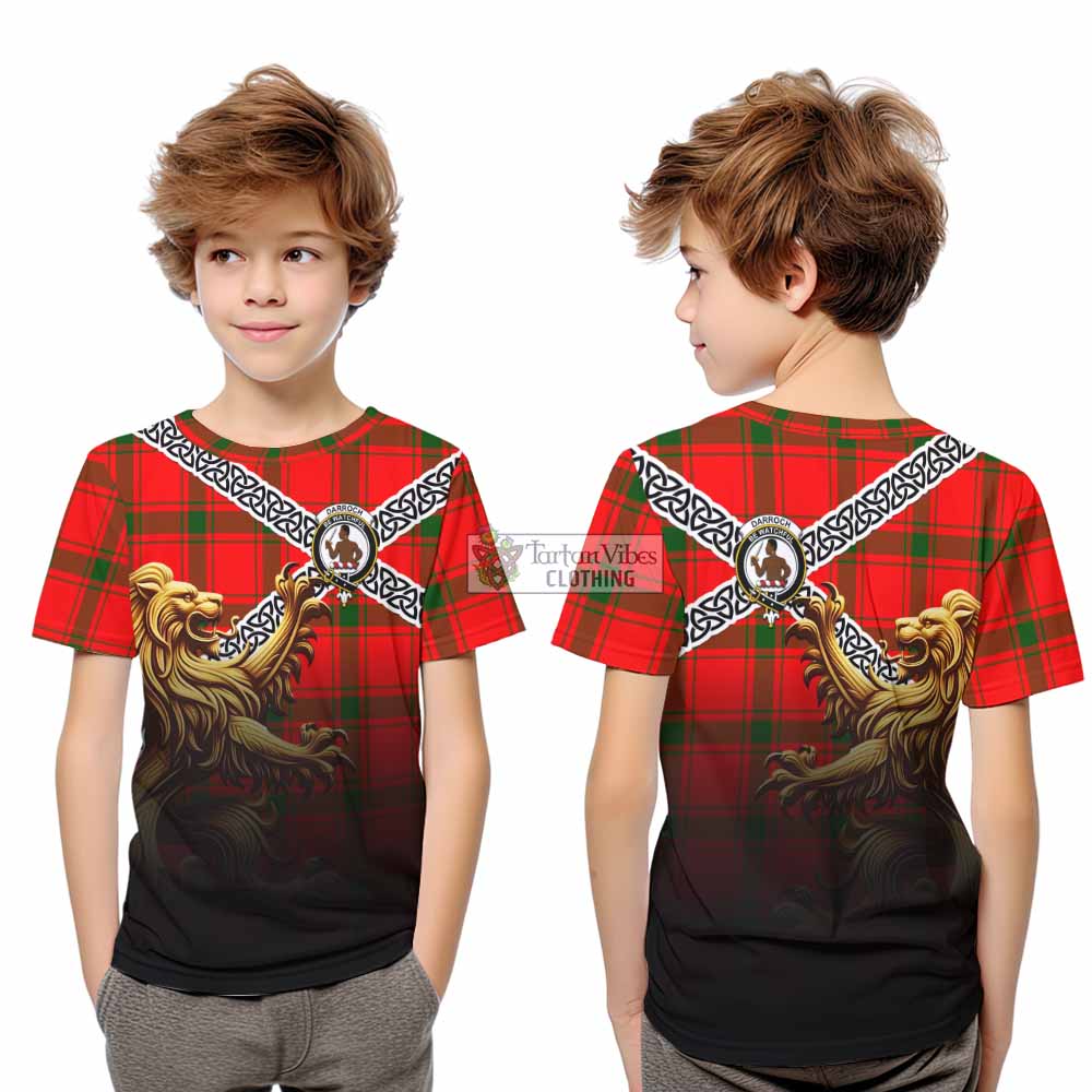 Darroch Crest Tartan Kid T-Shirt with Golden Lion Emblem Celtic Style - Tartan Vibes Clothing