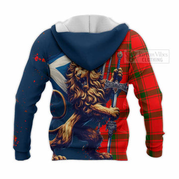 Darroch Tartan Family Crest Knitted Hoodie with Scottish Majestic Lion - Tartan Vibes Clothing