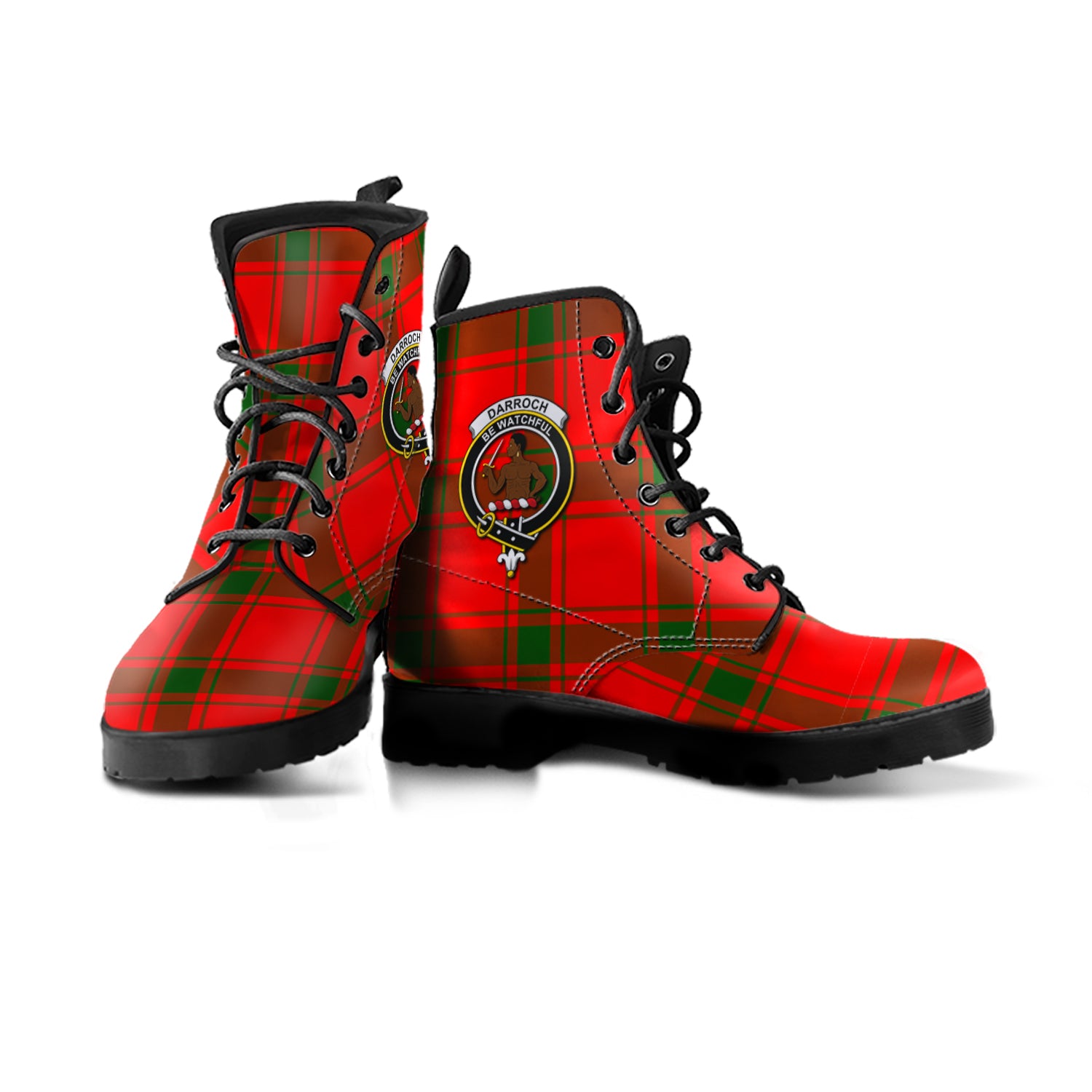Darroch Tartan Leather Boots with Family Crest - Tartan Vibes Clothing