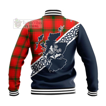 Darroch Tartan Baseball Jacket Featuring Thistle and Scotland Map - Tartan Vibes Clothing