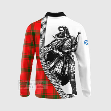 Darroch Tartan Clan Crest Long Sleeve Polo Shirt with Highlander Warrior Celtic Style - Tartan Vibes Clothing